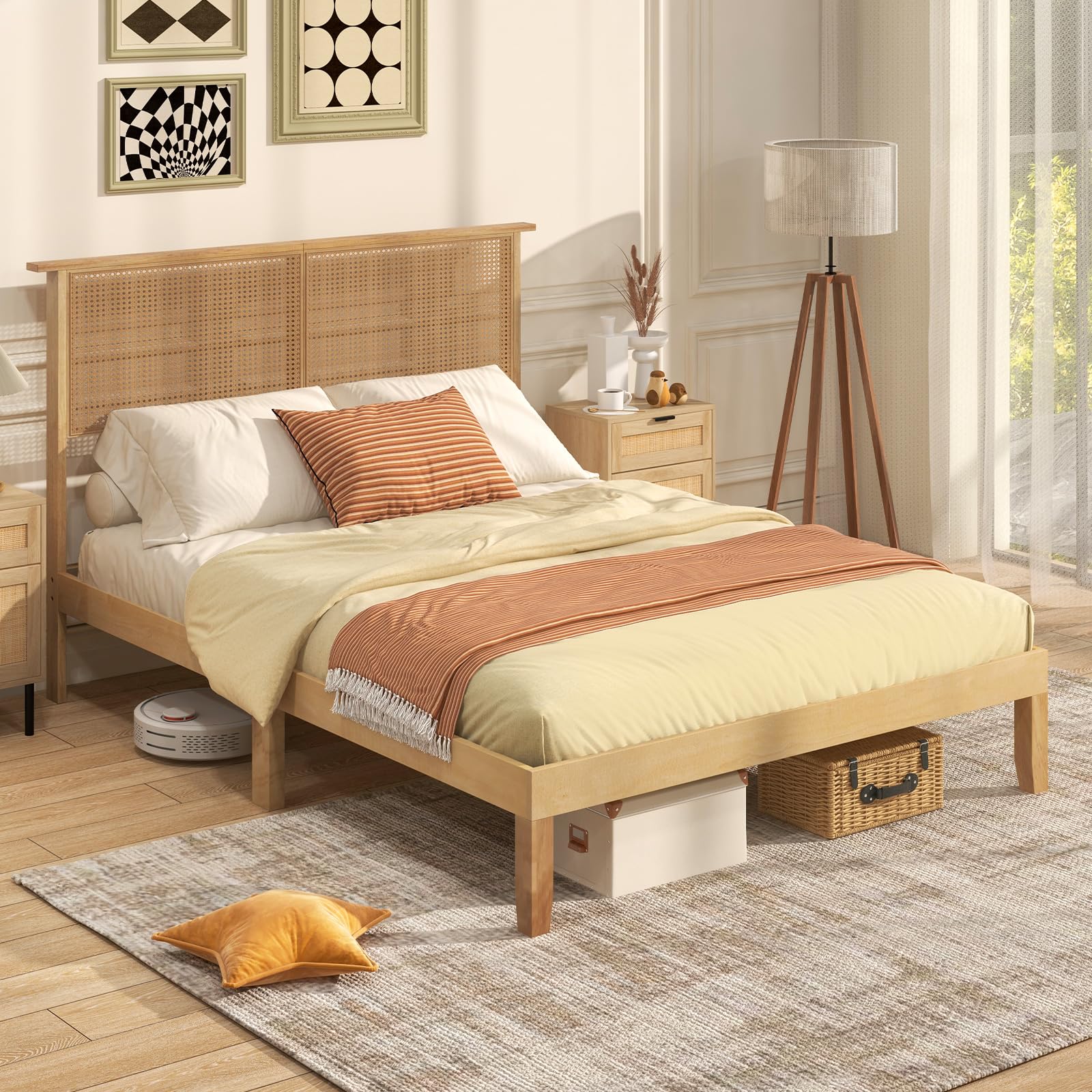 Platform Bed Frame with Headboard and Storage