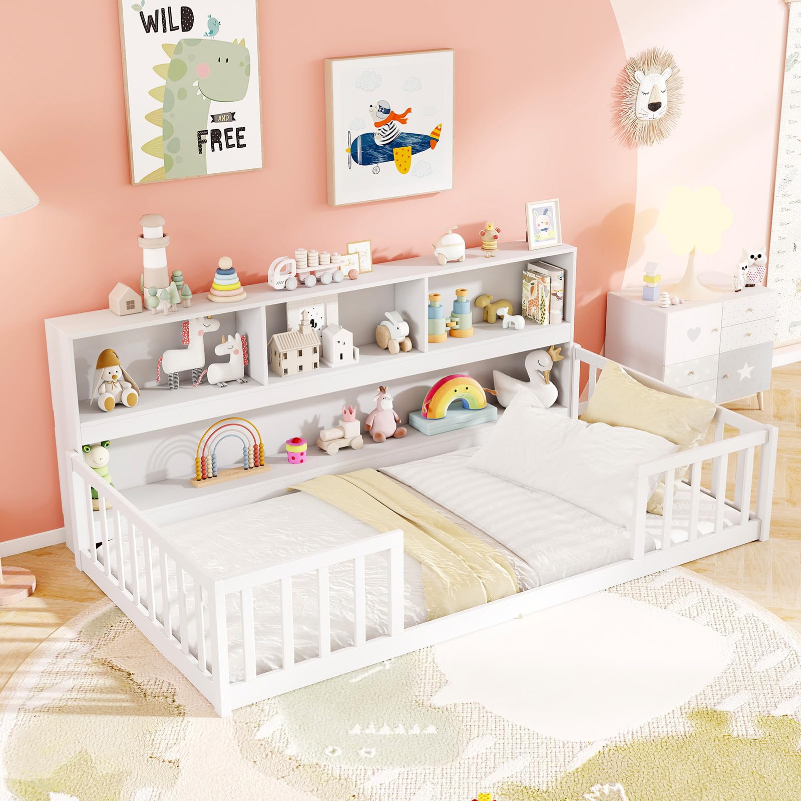 Children's Bed with Storage Shelves