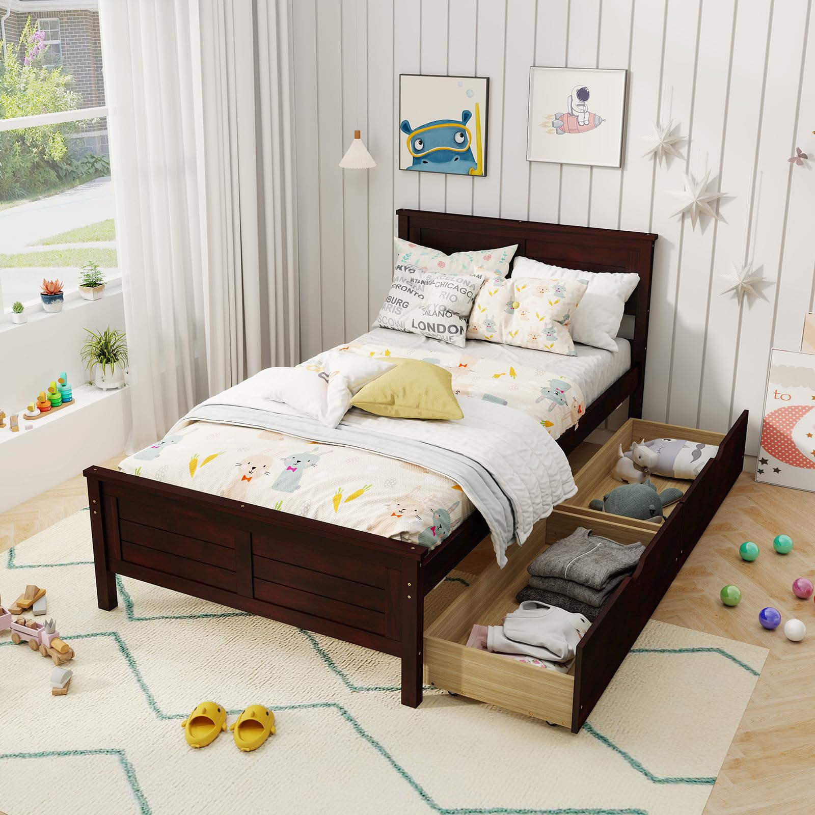 Bed Frame with Under-Bed Storage Drawers