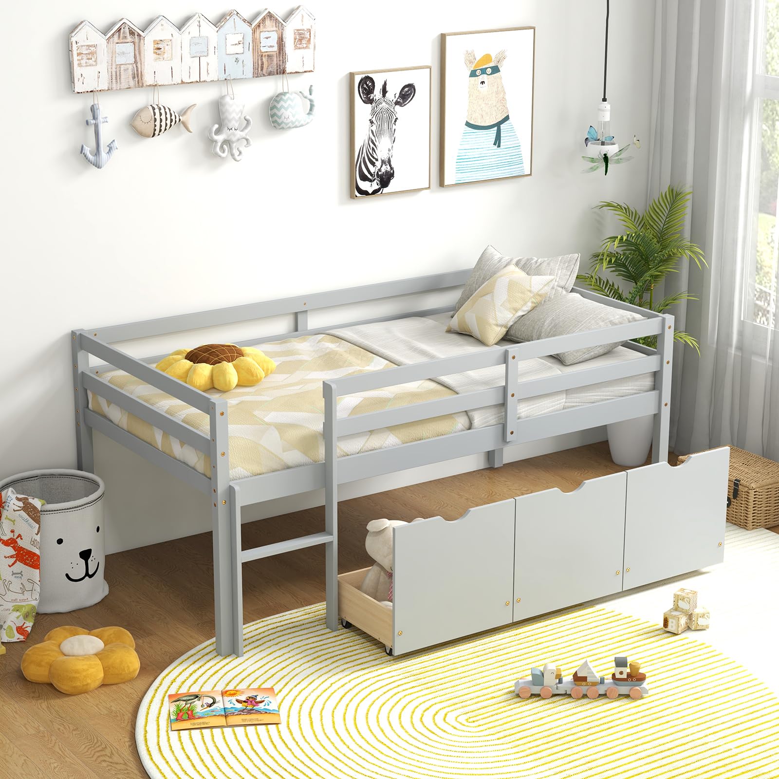 Children's Low Loft Bed with Storage