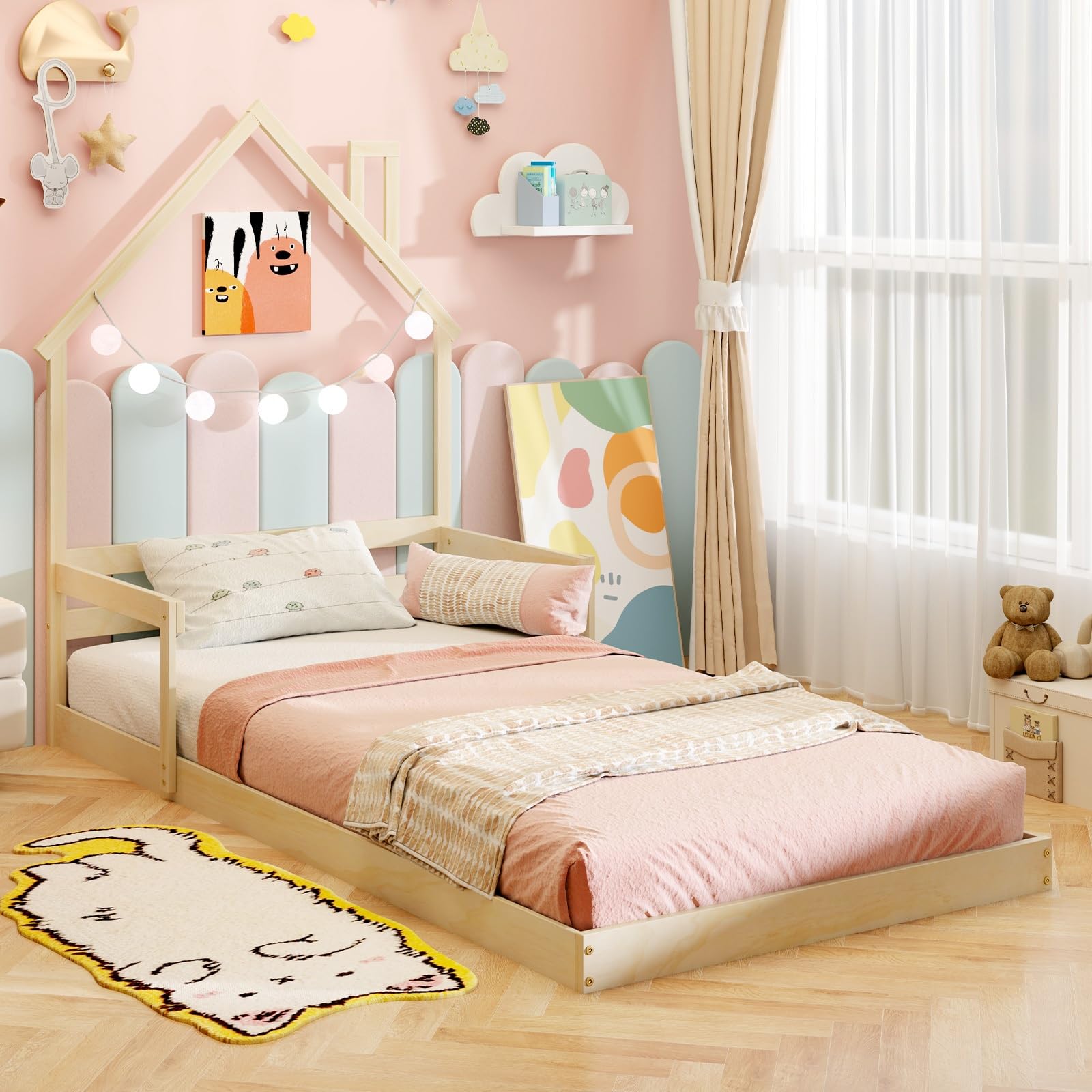 Children's Bed Frame with House-Shaped Headboard