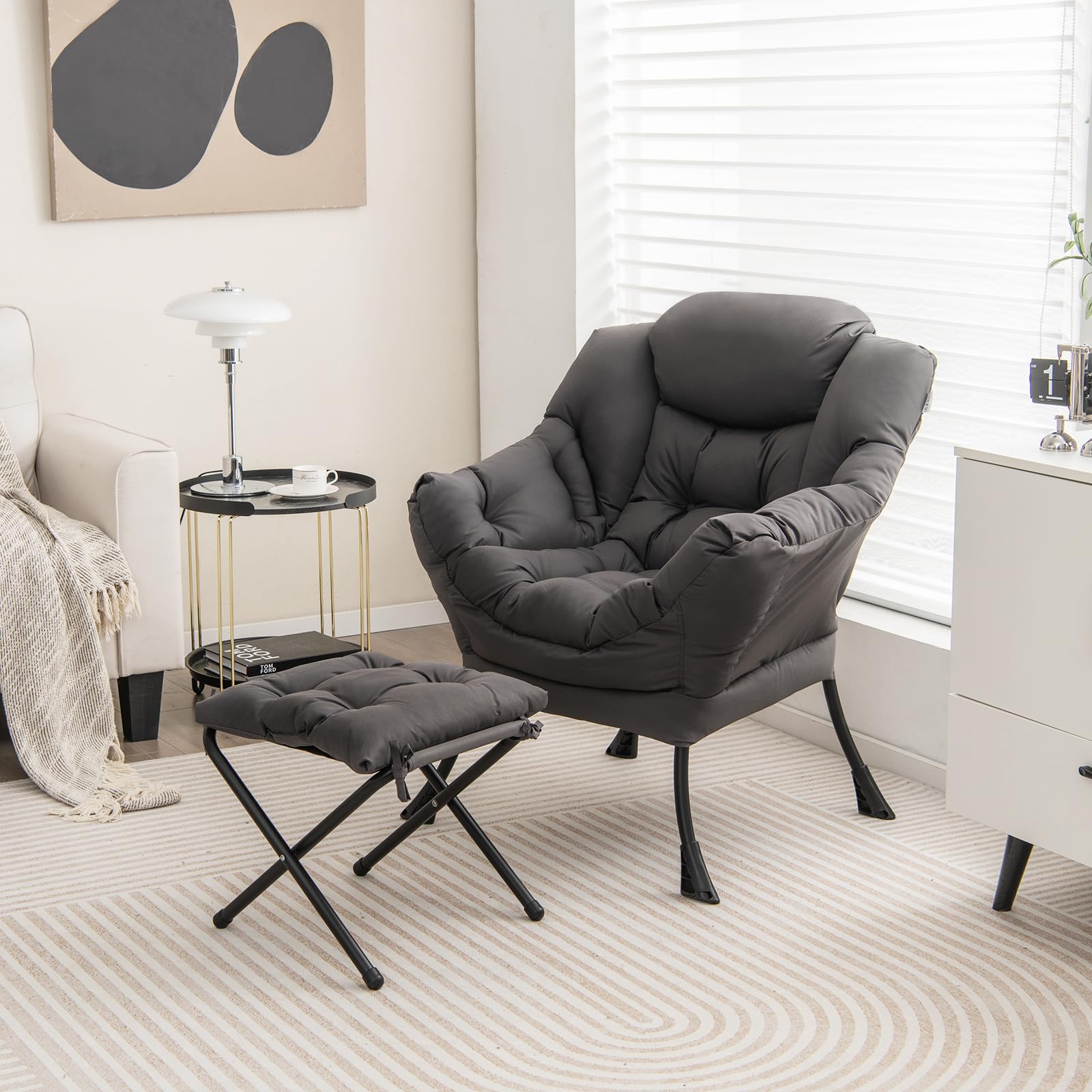 Plush Lounge Chair with Ottoman