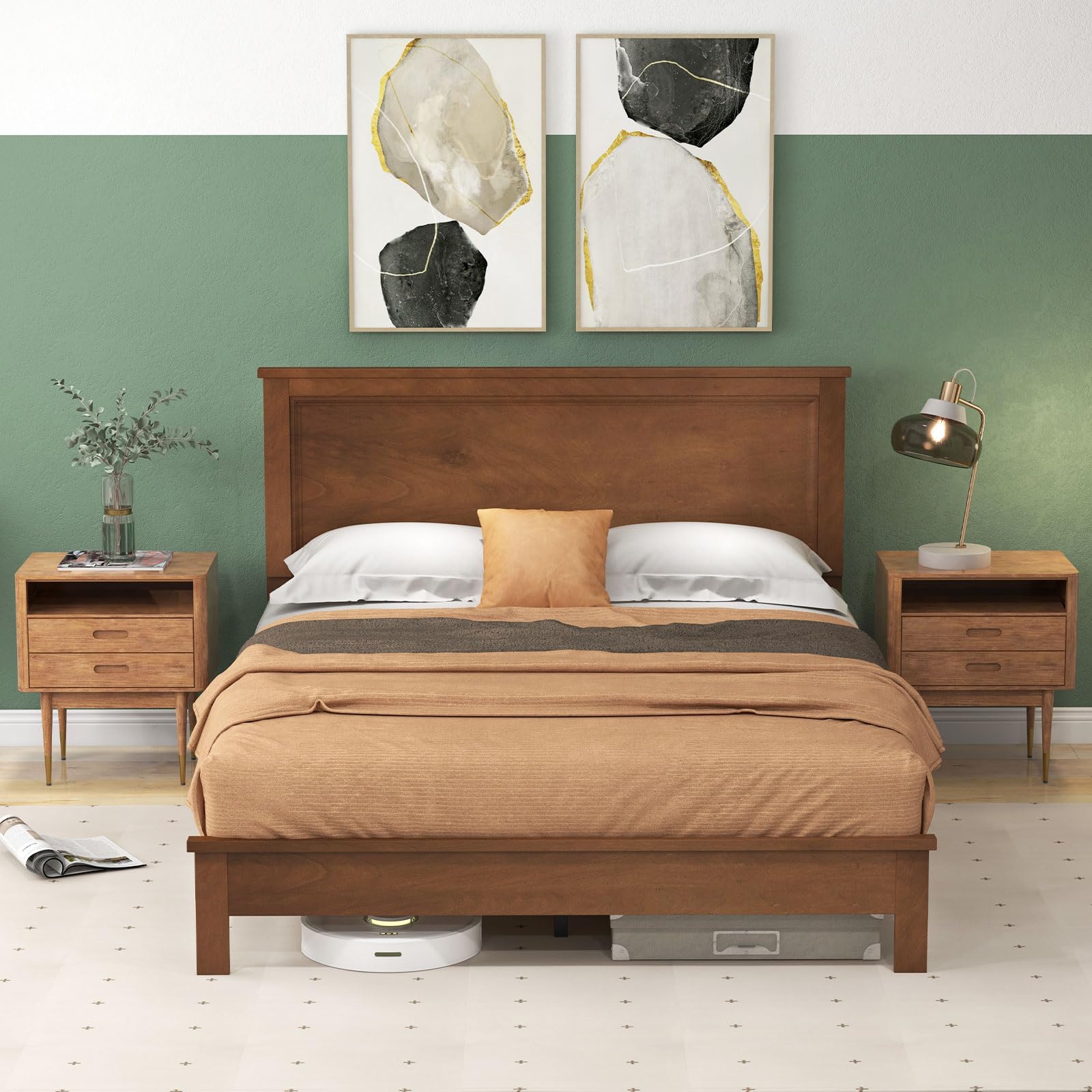 Wooden Platform Bed Frame with Headboard