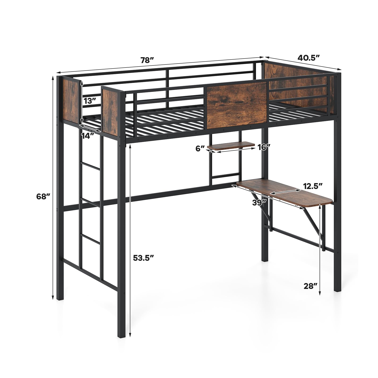 Loft Bed with Desk and Shelves