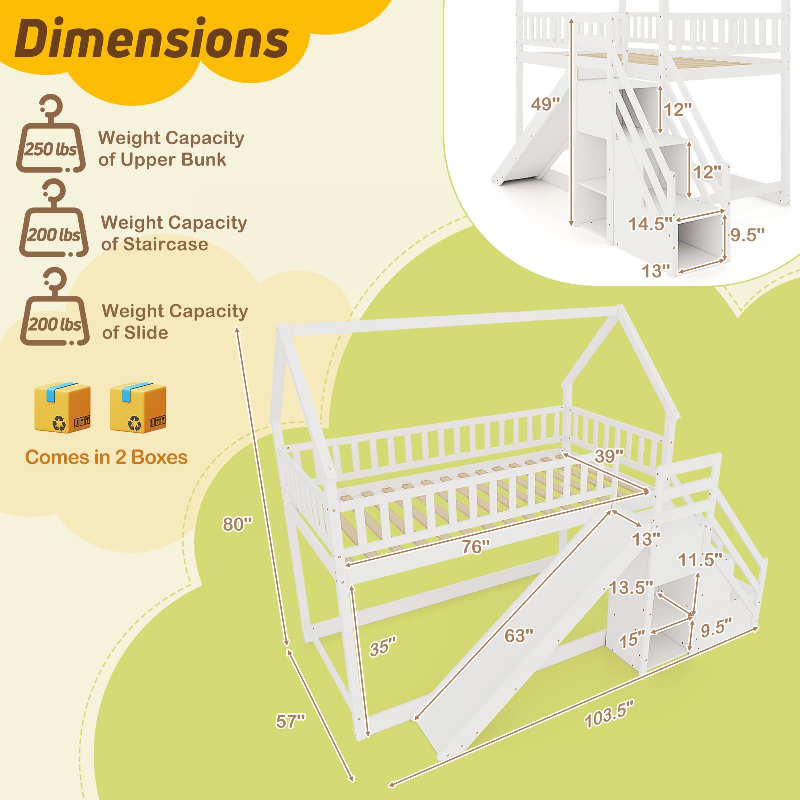 Kids Bunk Bed with Slide and Stairs