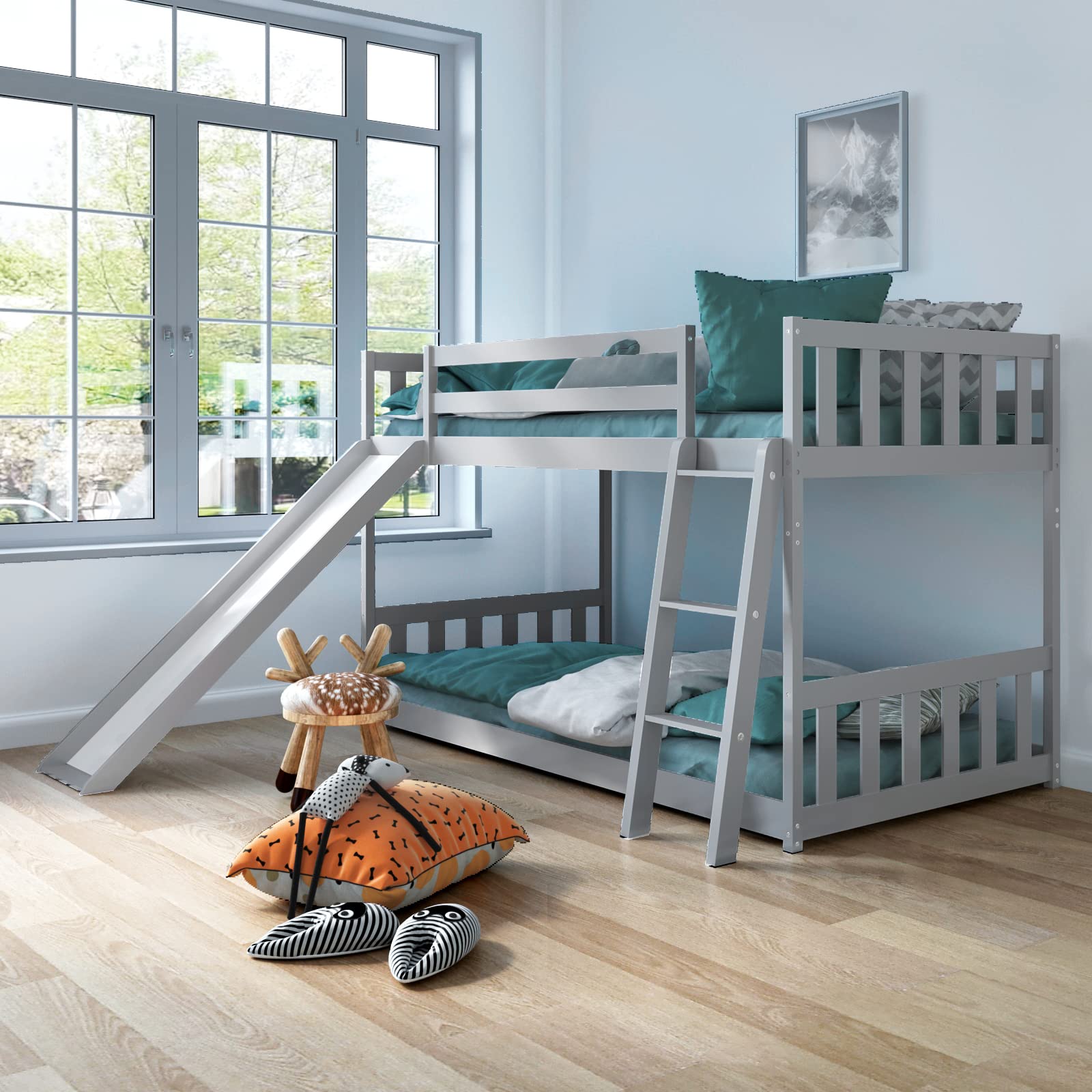 Kids Bunk Bed with Slide and Ladder