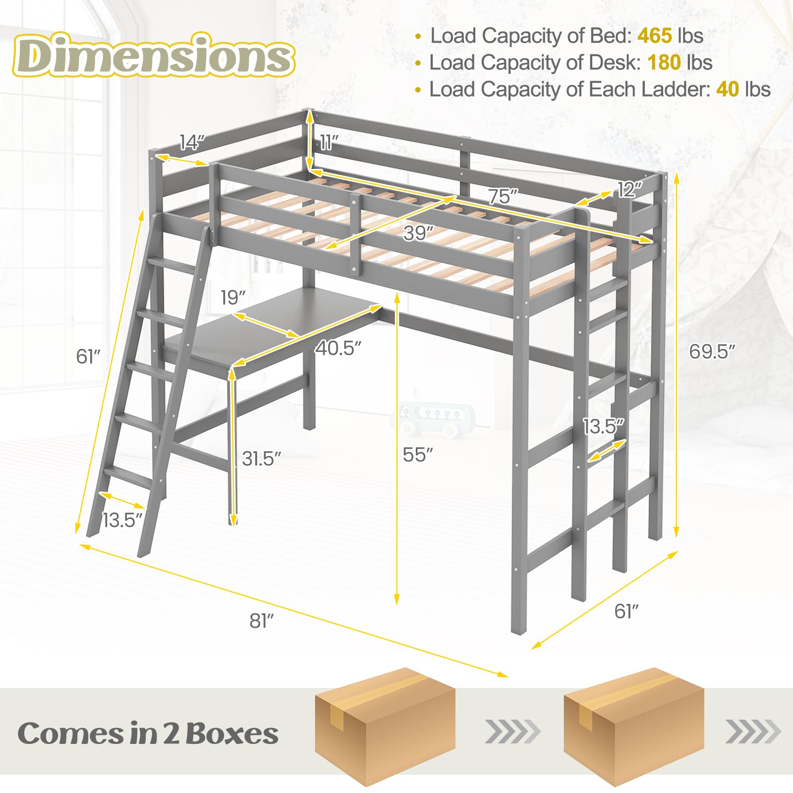 Kids Loft Bed with Study Desk