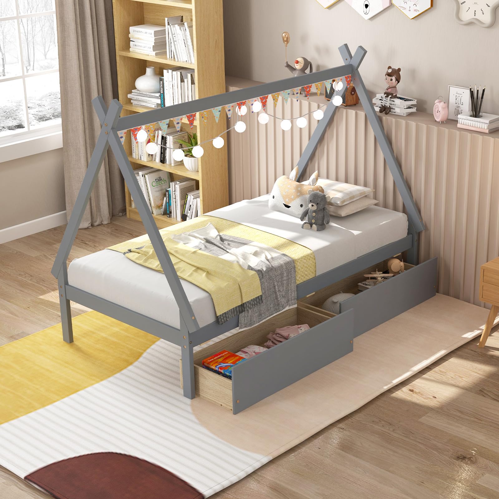 Children's Bed with Storage & Tent Design