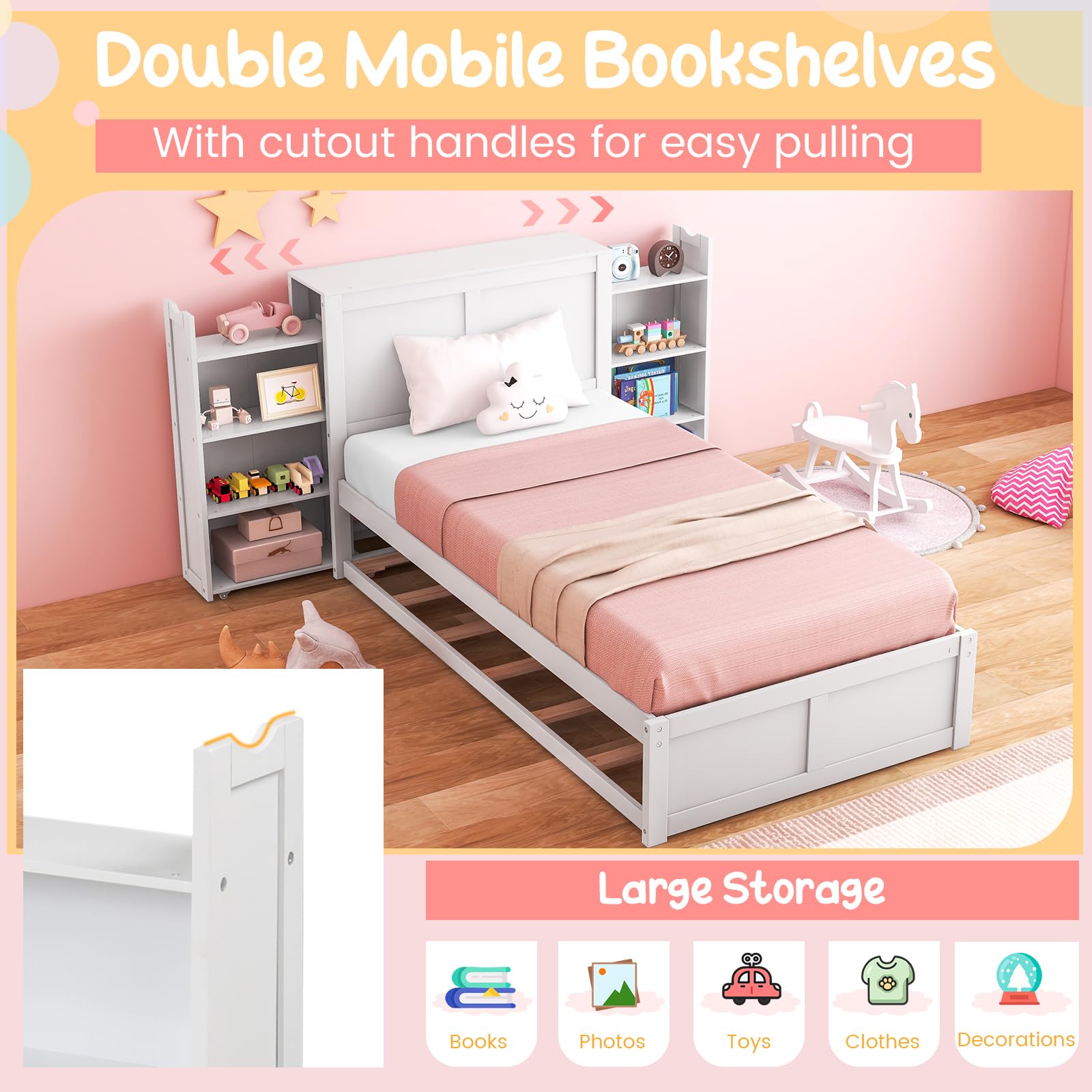 Children's Bed with Trundle and Bookshelves