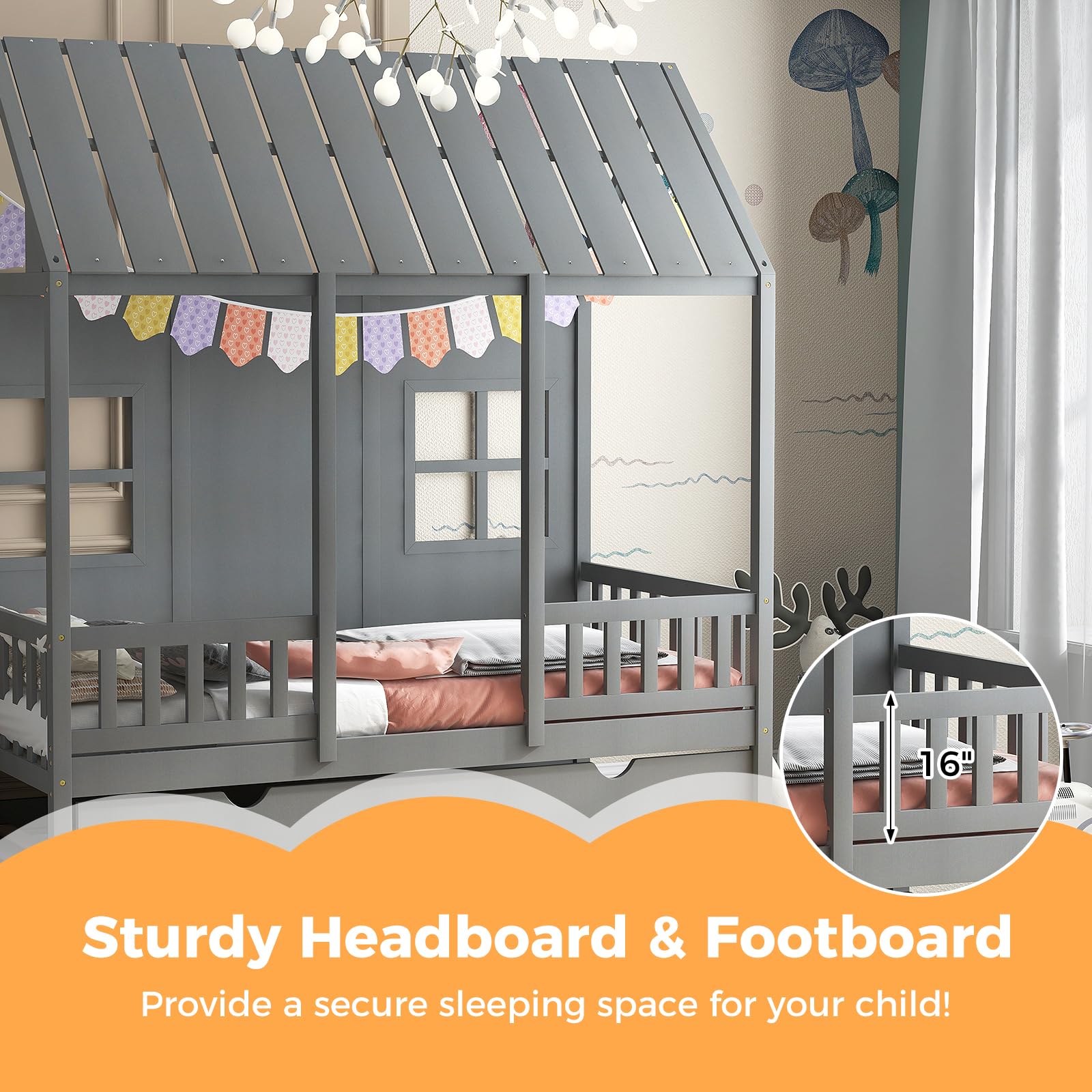 Kids' House Bed with Trundle