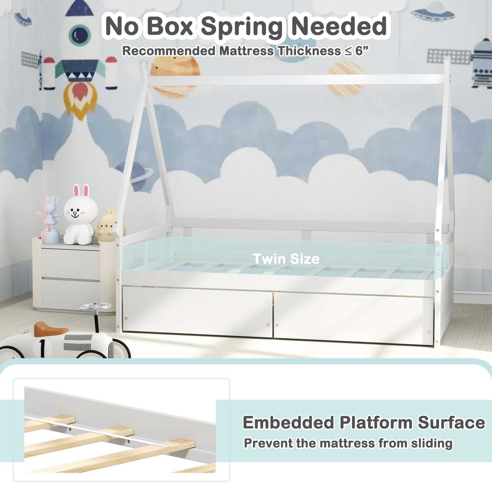 House Bed with Storage Drawers