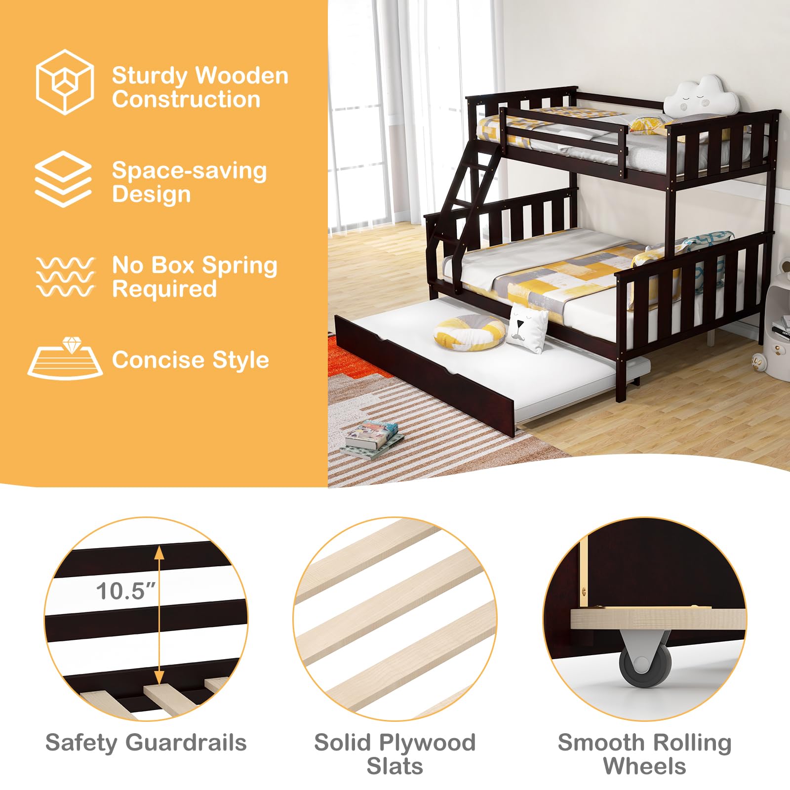 Convertible Bunk Bed with Trundle