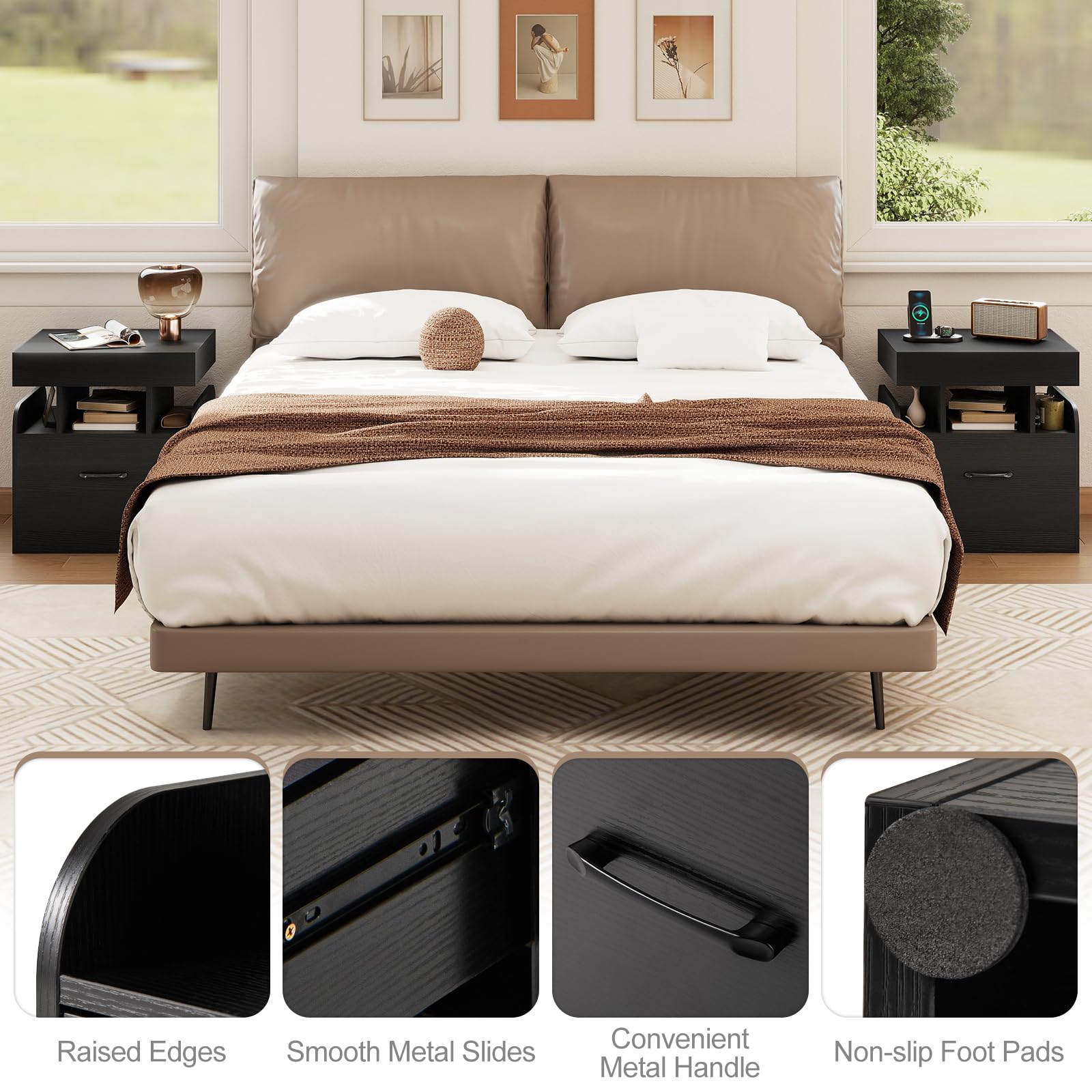 Bedside Table with Charging Station