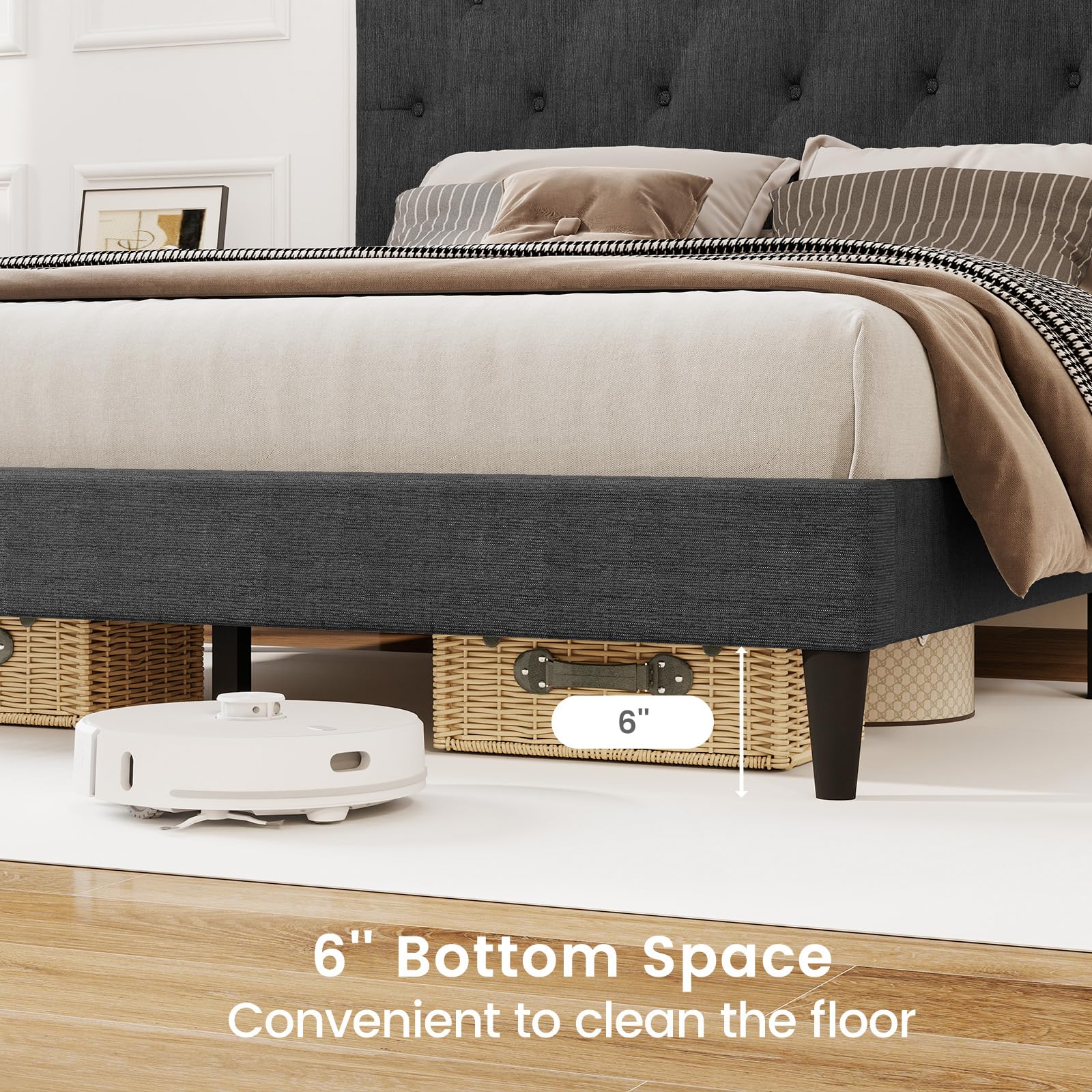 Platform Bed Frame with Tufted Headboard