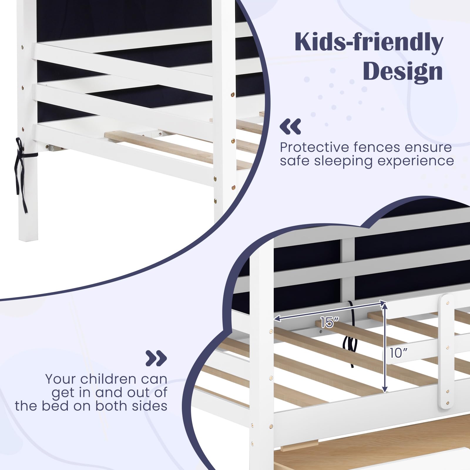Kids House Bed with Tent and Storage Drawers