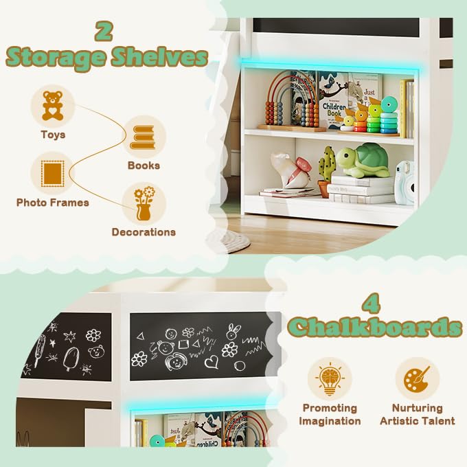 Kids' Loft Bed with Storage and Chalkboard
