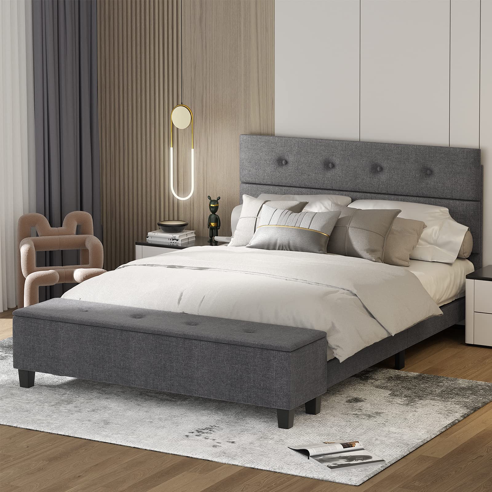 Luxury Upholstered Platform Bed Frame with Storage