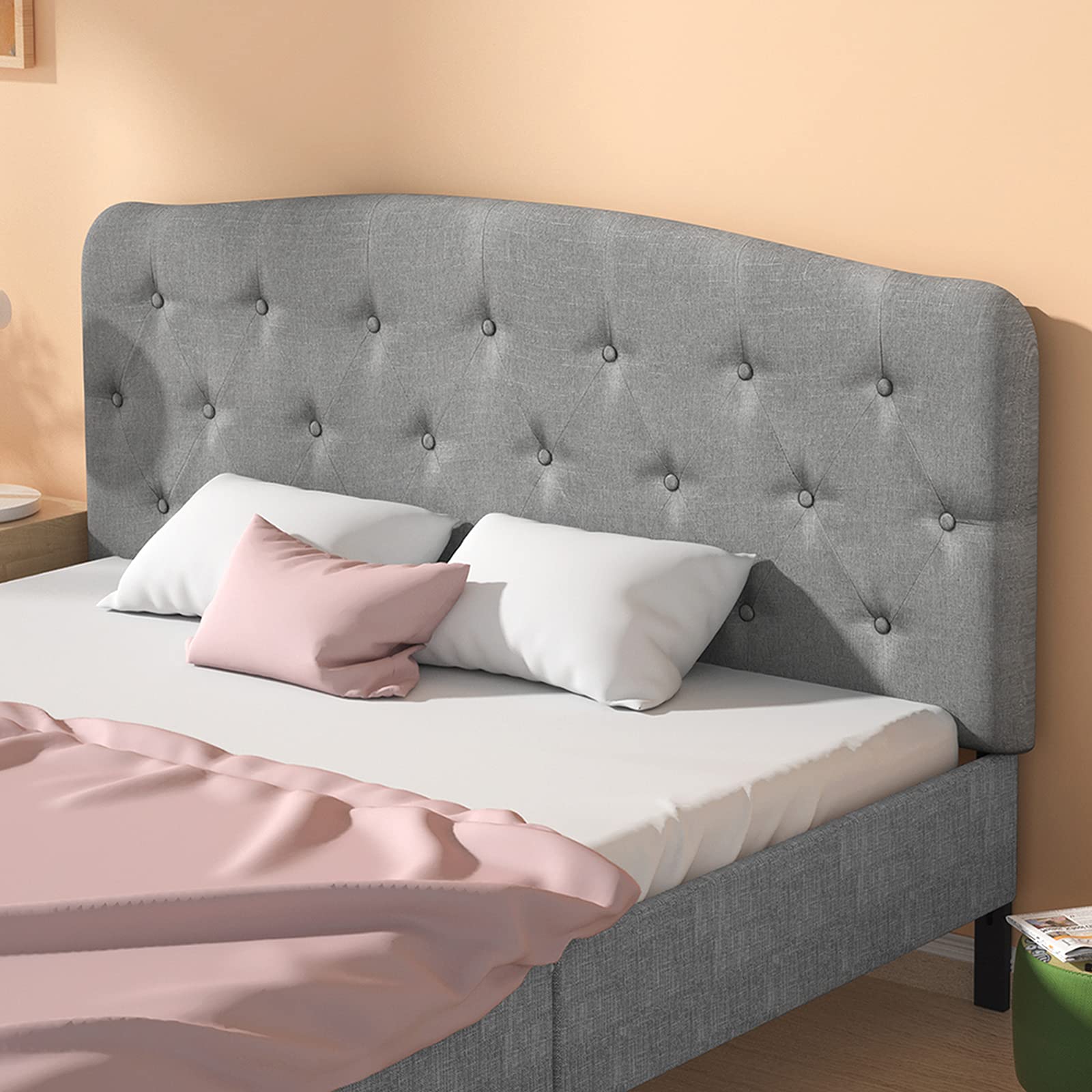 Premium Upholstered Platform Bed with Adjustable Headboard