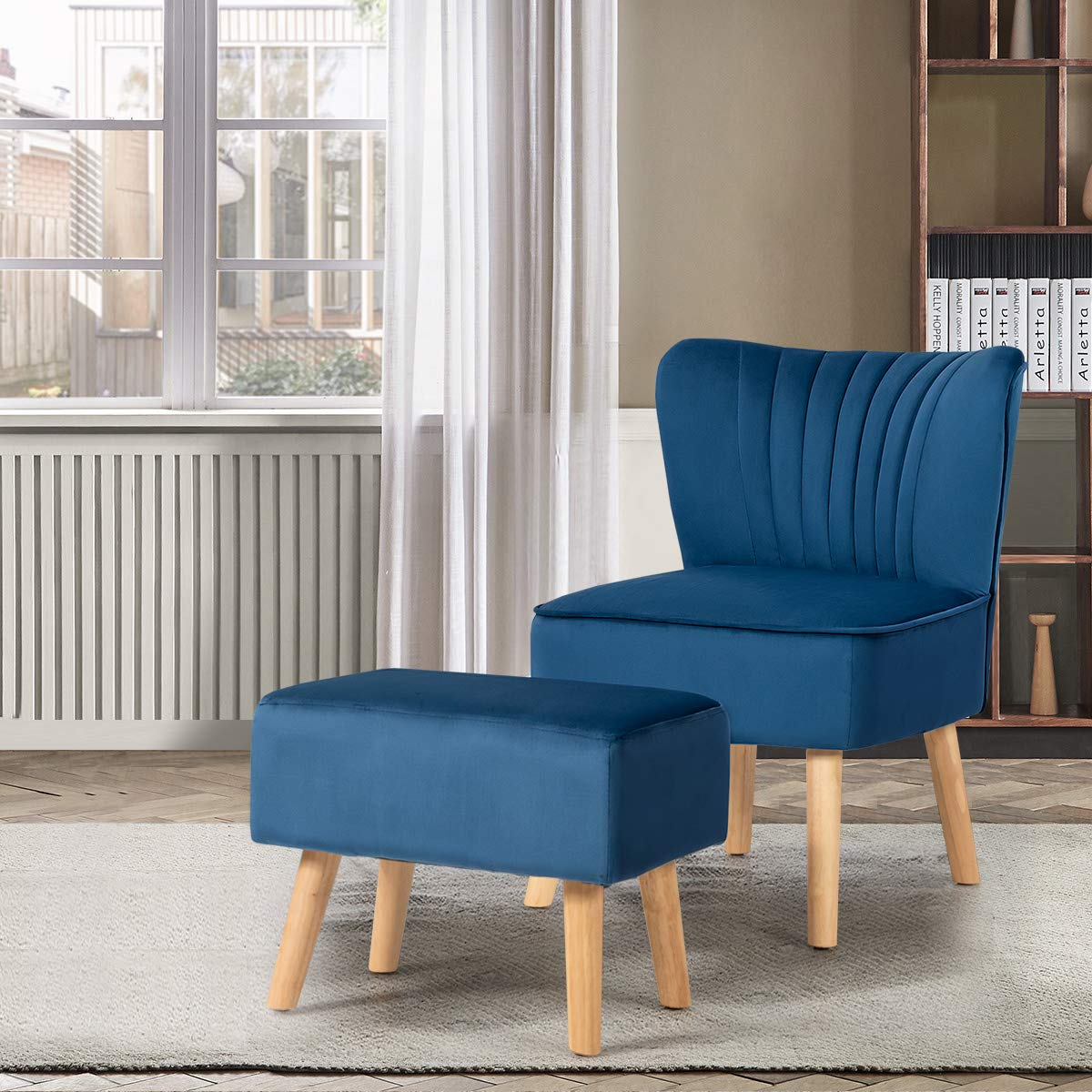 Modern Velvet Accent Chair and Ottoman Set