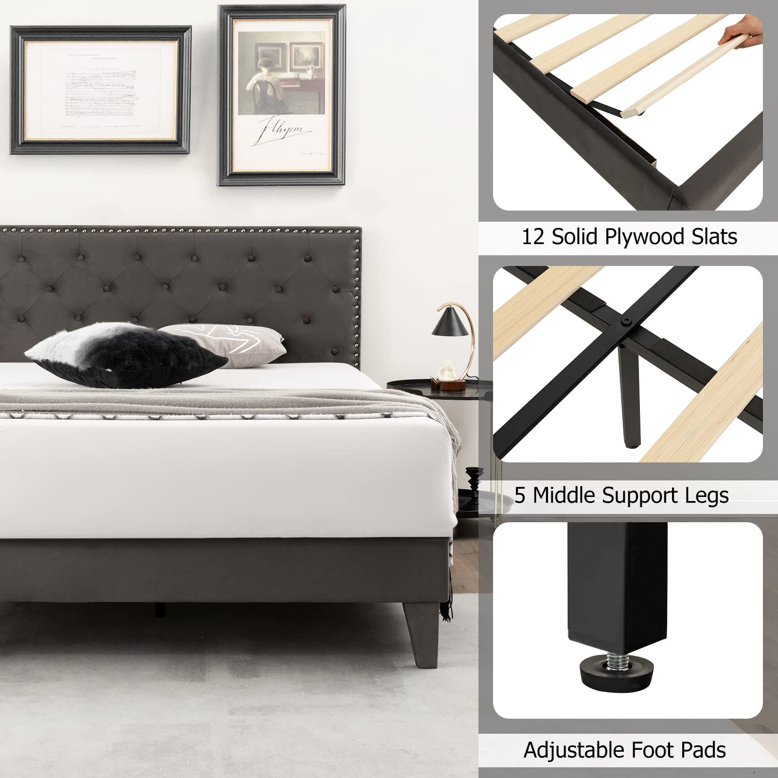 Classic Upholstered Platform Bed Frame
