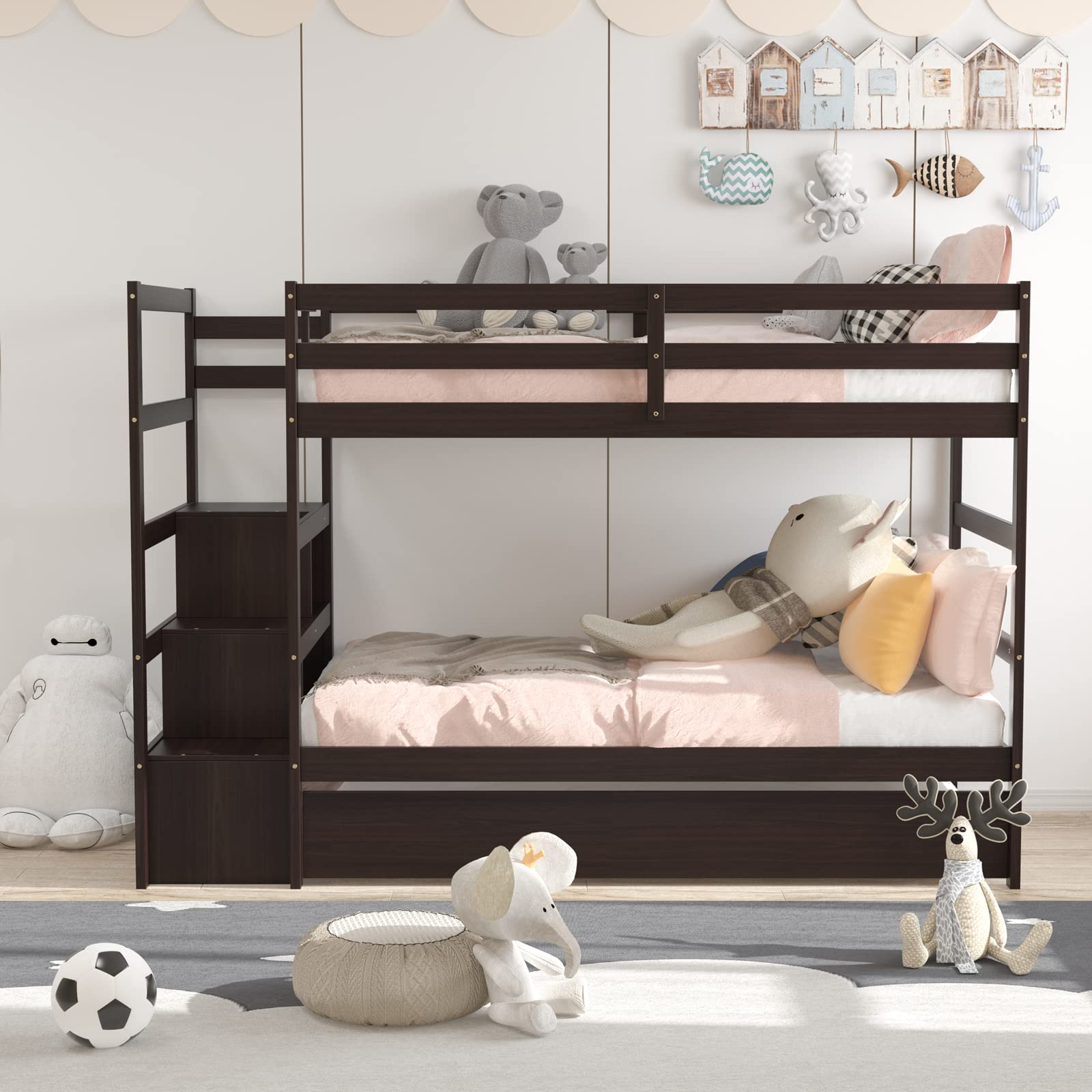 Premium Twin Over Twin Bunk Bed with Storage