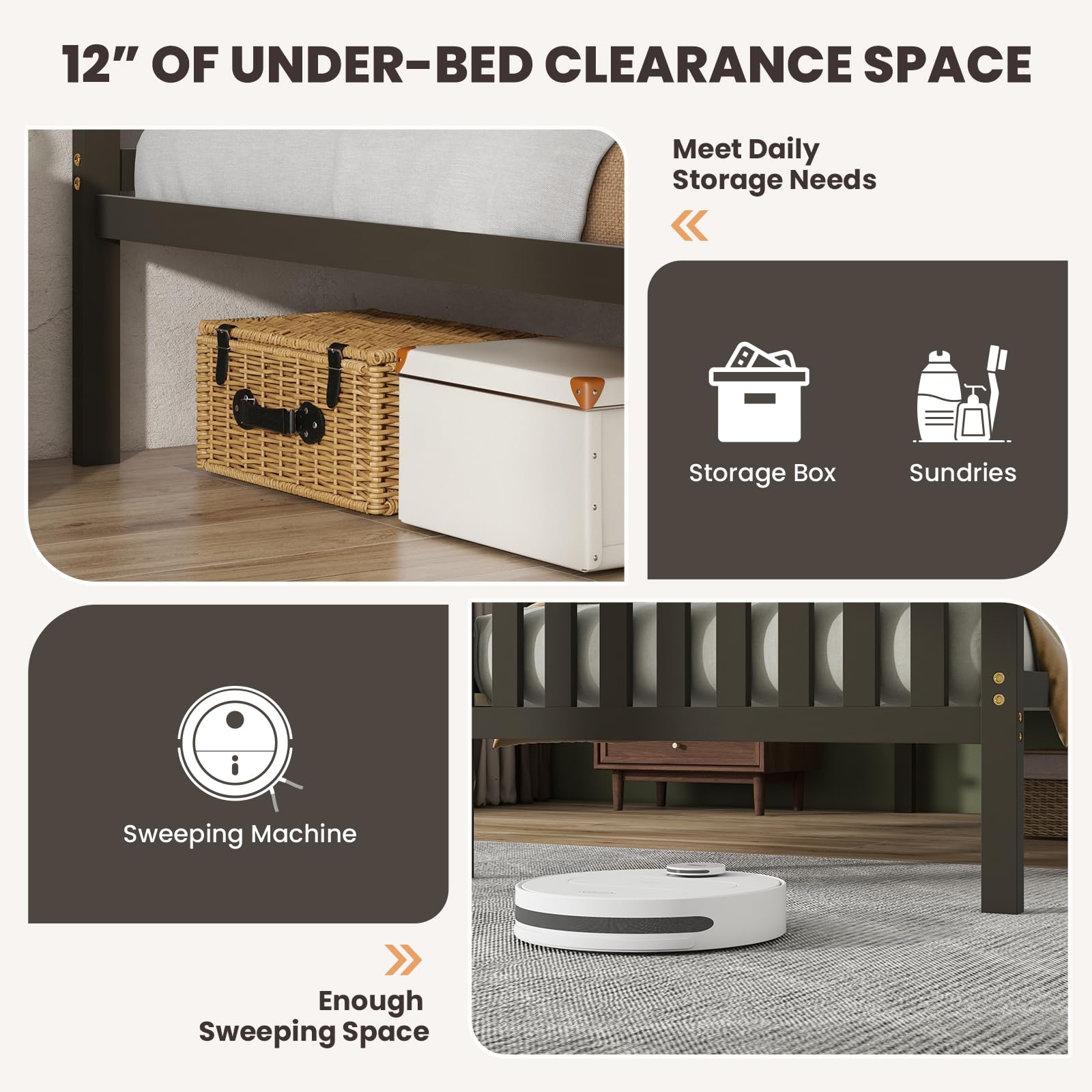 Premium Wood Bed Frame with Storage