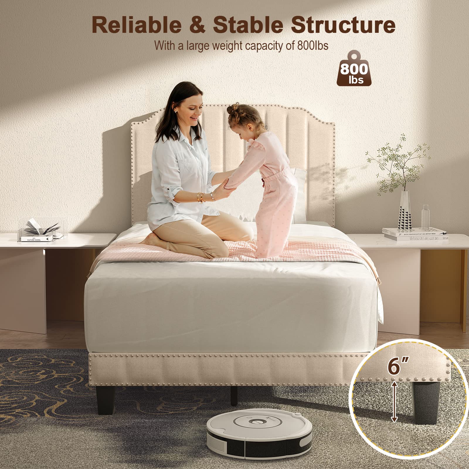 Luxury Upholstered Platform Bed Frame with Headboard