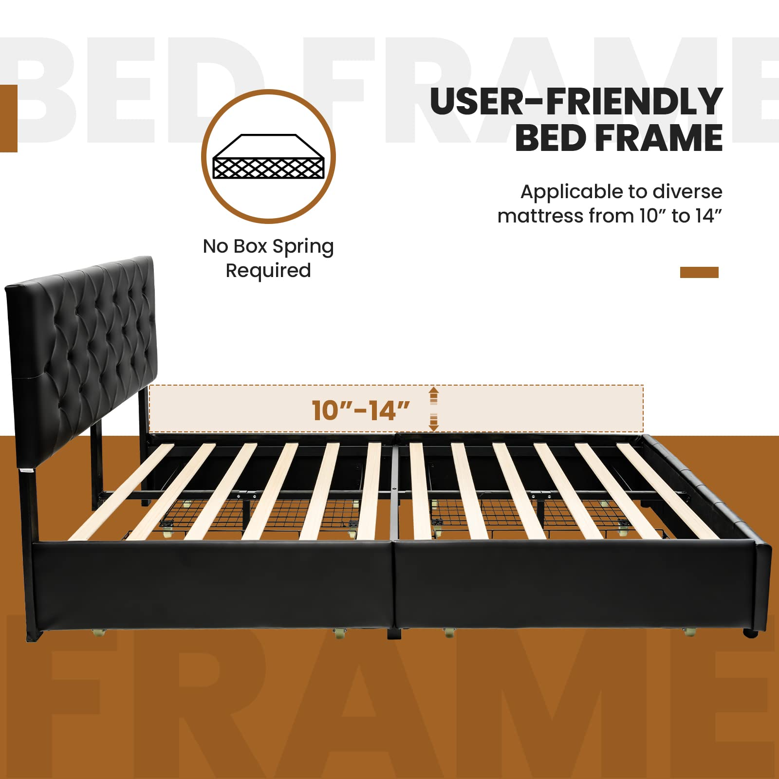 Premium Upholstered Platform Bed Frame with Storage